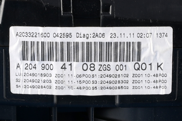 Instrumentpanel til Mercedes C-Klasse 2011-2014 (Fase 2) (W204) (W204) (MERCEDES|A 204 900 41 08|)