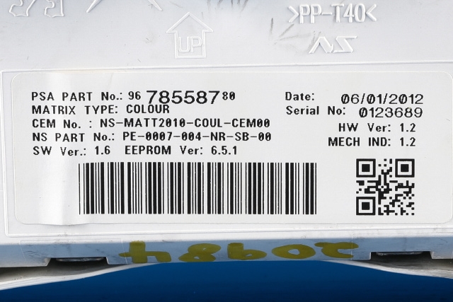 Instrumentpanel til Peugeot 508 2011-2014 (Type I, Fase 1) (PEUGEOT|98 004206 80|)