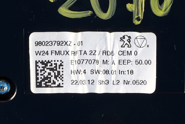 Varmeapparat betjening til Peugeot 508 2011-2014 (Type I, Fase 1) (PEUGEOT|98 023792 XZ|)