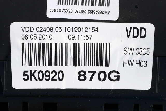 Instrumentpanel til VW Golf VI 2008-2012  (VAG|5K0 920 870 G|)