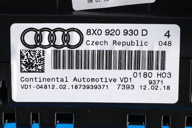 Instrumentpanel til Audi A1 2010-2014 (Type I, Fase 1)  (VAG|8X0 920 930 D|)