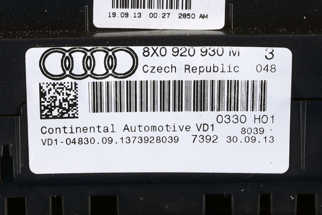 Instrumentpanel til Audi A1 2010-2014 (Type I, Fase 1) (VAG|8X0 920 930 M|)