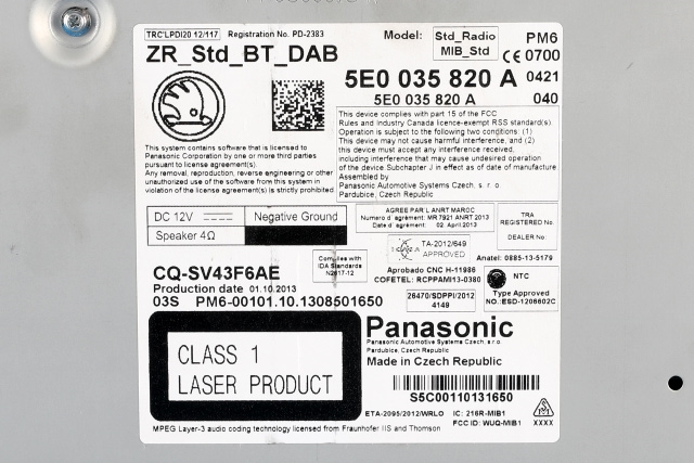 Bilstereo til Škoda Octavia 2013-2016 (Type III, Fase 1)  (VAG|5E0 035 820 A|)