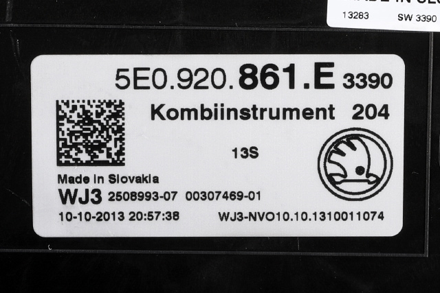 Instrumentpanel til Škoda Octavia 2013-2016 (Type III, Fase 1)  (VAG|5E0 920 861 E|)