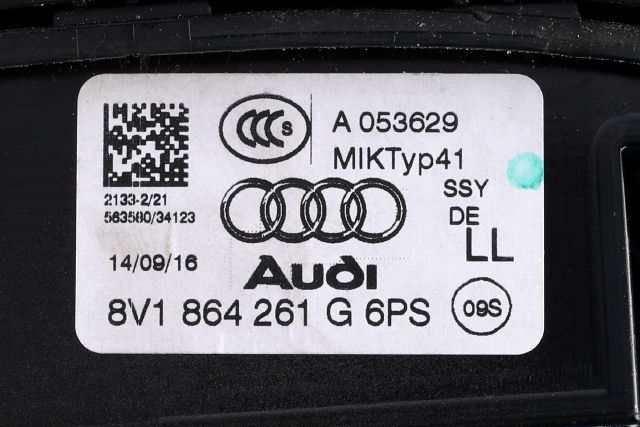 Bilstereo navigasjon betjeningspanel til Audi A3 2016-2020 (Type III, Fase 2)  (VAG|8V0 919 614 BK|)