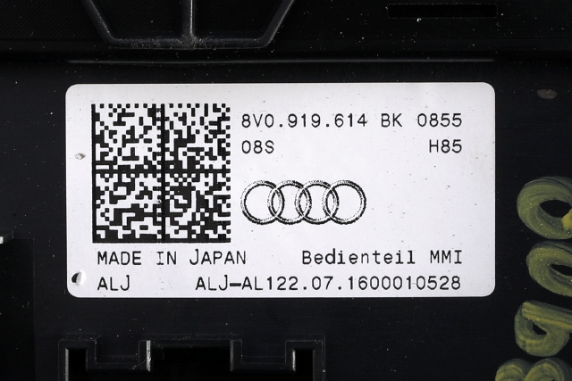 Bilstereo navigasjon betjeningspanel til Audi A3 2016-2020 (Type III, Fase 2)  (VAG|8V0 919 614 BK|)