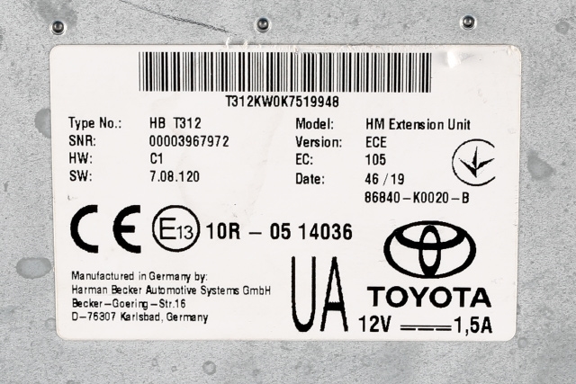 Styreenhet diverse til Toyota C-HR 2016-->>  (TOYOTA|86840-K0020-B|)
