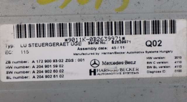 Bilstereo diverse til Mercedes C-Klasse 2011-2014 (Fase 2) (W204) (W204) (MERCEDES|A 172 900 93 02|)