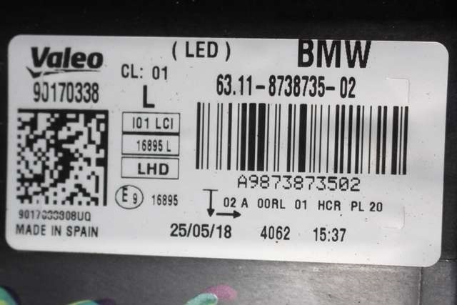 Frontlykt venstre full-LED til BMW i3 2013-2022  (BMW|63.11-8 738 735|)