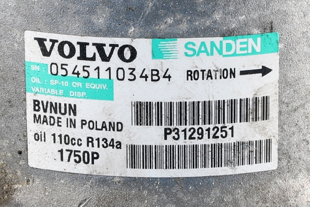 Aircondition kompressor til Volvo V40 2012-2019  (SANDEN|1750P|P31291251|)