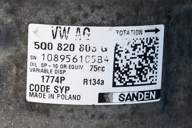 Aircondition kompressor til VW Caddy 2015-2020 (Type III, Fase 3)  (SANDEN|1774P|5Q0 820 803 G|)