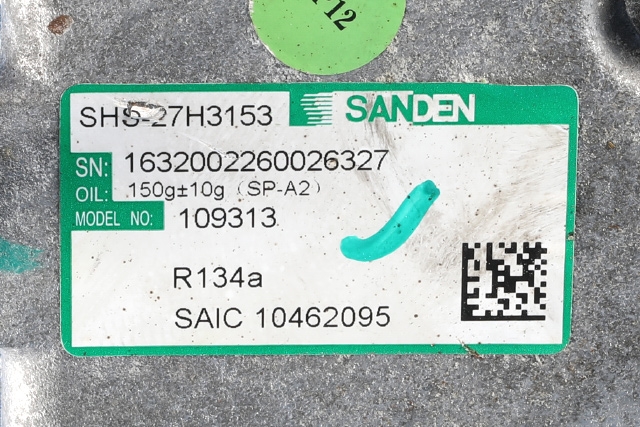 Aircondition kompressor elbil til MG ZS EV 2019-2021 (Type I, Fase 1) (SANDEN|SHS-27H3153|109313|)