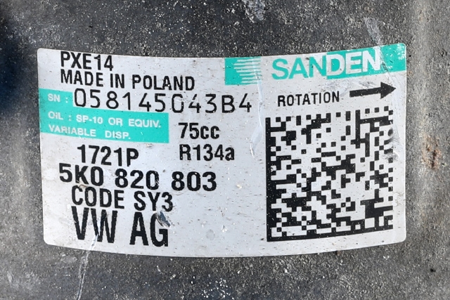 Aircondition kompressor til VW Caddy 2010-2015 (Type III, Fase 2)  (SANDEN|1721P|5K0 820 803|)