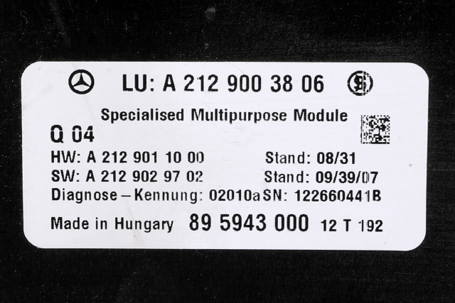 Styreenhet diverse til Mercedes E-Klasse 2009-2013 (Fase 1) (W212) (W212) (MERCEDES|A 212 900 38 06|)