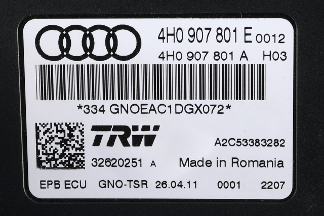 Styreenhet elektrisk parkbrems (EPB - Electric Parking Brake) til Audi A7 2010-2014 (Type I, Fase 1)  (VAG|4H0 907 801 E|)