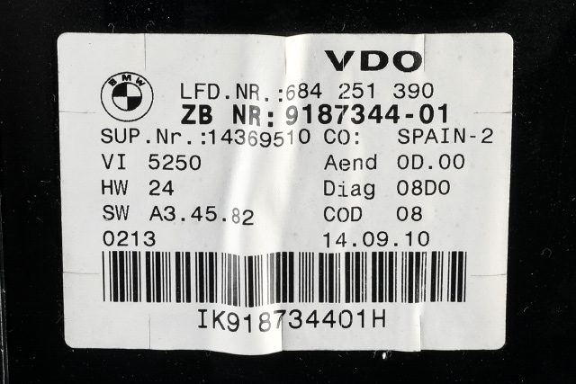 Instrumentpanel til BMW 3-Serie 2005-2011 (E90/E91/E92/E93) (E90/E91/E92/E93) (SIEM/VDO|684 251 390|9 187 344|)