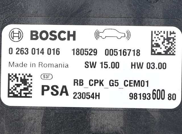 Styreenhet parkering til Peugeot 5008 2017-->> (Type II)  (BOSCH|0 263 014 016|98 193600 80|)