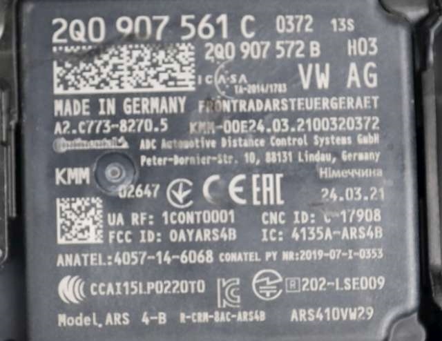 Sensor radar til VW Transporter / Caravelle 2019-->> (T6.1) (T6.1) (VAG|2Q0 907 561 C|)
