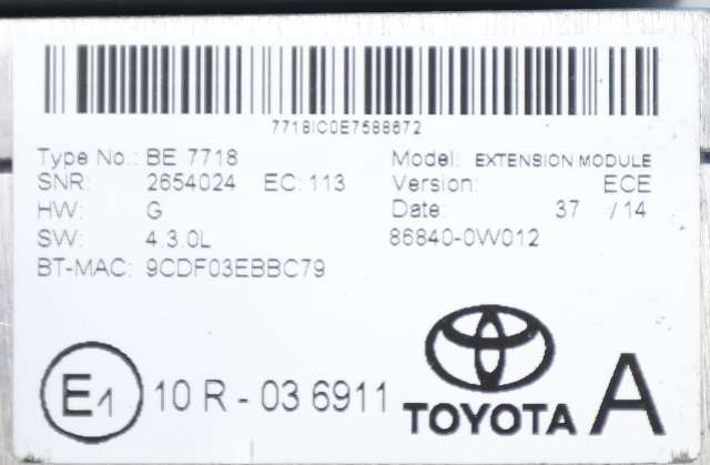 Bilstereo navigasjon til Toyota Auris 2013-2015 (Type II, Fase 1)  (TOYOTA|86140-02330|)