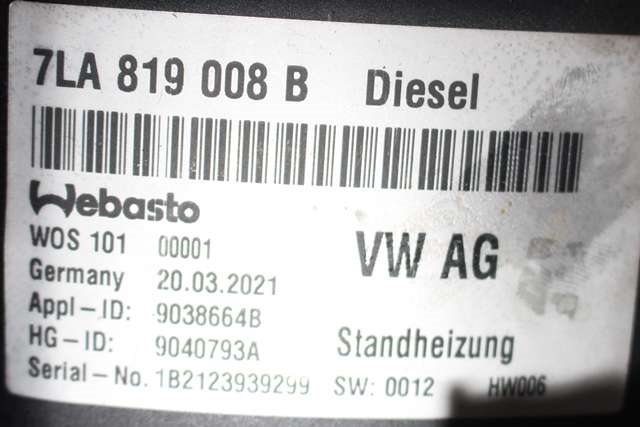Dieselvarmer til VW Transporter / Caravelle 2019-->> (T6.1) (T6.1) (WEBASTO|THERMO TOP EVO|7LA 819 008 B|)