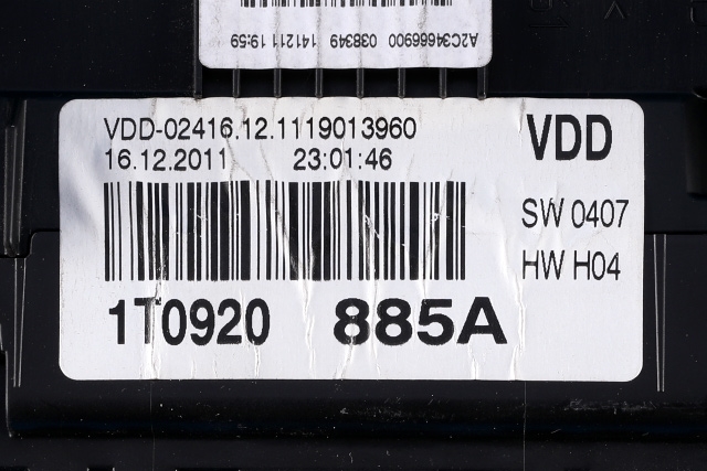 Instrumentpanel til VW Touran 2010-2015 (Type I, Fase 3)  (VAG|1T0 920 885 A|)