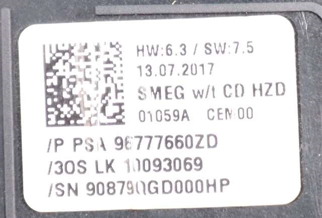 Bilstereo betjeningspanel til Peugeot 308 2013-2021 (Type II) (PEUGEOT|96 777660 ZD|)