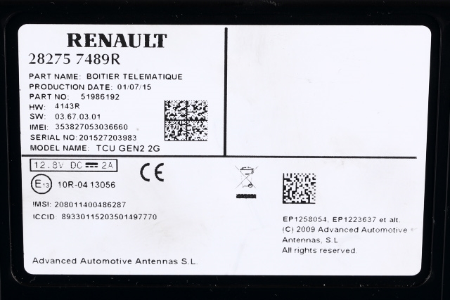 Styreenhet diverse til Smart Forfour 2015-->> (Type II) (W453) (W453) (RENAULT|2827 57489R|)