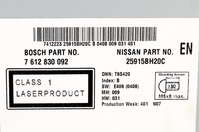 Bilstereo navigasjon til Nissan Qashqai 2010-2014 (Type I, Fase 2)  (NISSAN|25915-BH20C|)