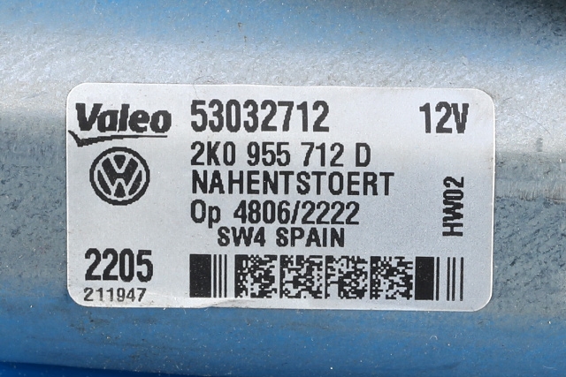 Viskermotor bakrute venstre til VW Caddy 2015-2020 (Type III, Fase 3)  (VAG|2K0 955 712 D|)