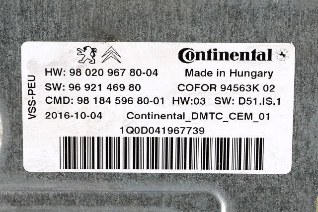 Styreenhet start/stopp til Peugeot Partner 2015-2019 (Type II, Fase 2)  (PEUGEOT|98 020967 80|)