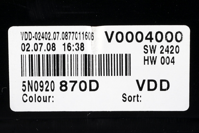 Instrumentpanel til VW Tiguan 2007-2011 (Type I, Fase 1)  (VDO|110.080.360/008|5N0 920 870 D|)