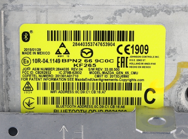 Bilstereo navigasjon til Mazda 3 2013-2016 (Type III, Fase 1) (MAZDA|BPN2-66-9C0C|)