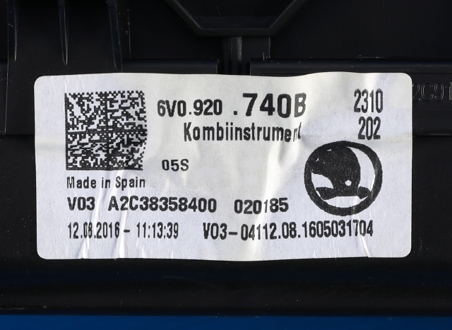 Instrumentpanel til Škoda Fabia 2014-2021 (Type III) (VAG|6V0 920 740 B|)