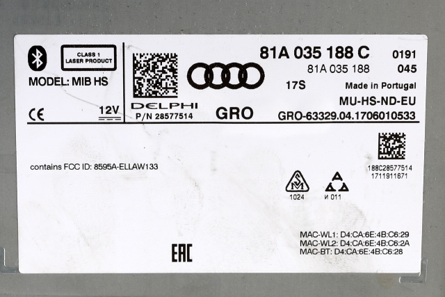 Bilstereo navigasjon spiller til Audi Q2 2016-->> (VAG|81A 035 188 C|)