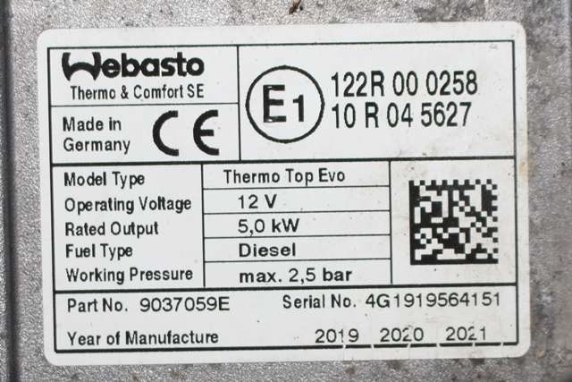 Dieselvarmer til VW Transporter / Caravelle 2019-->> (T6.1) (T6.1) (WEBASTO|THERMO TOP EVO|7LA 819 008|)