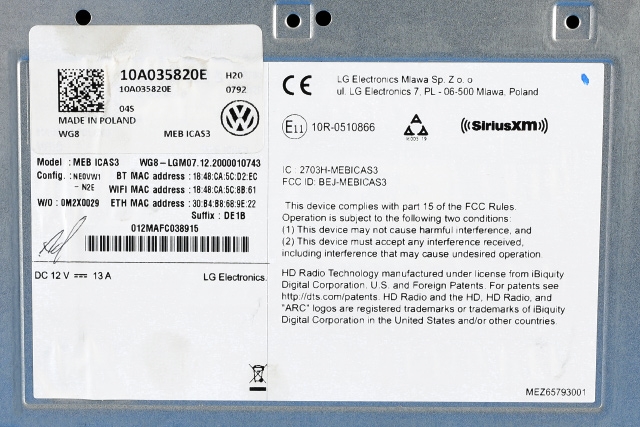 Bilstereo navigasjon til VW ID.4 2020-->> (VAG|10A 035 820 E|)