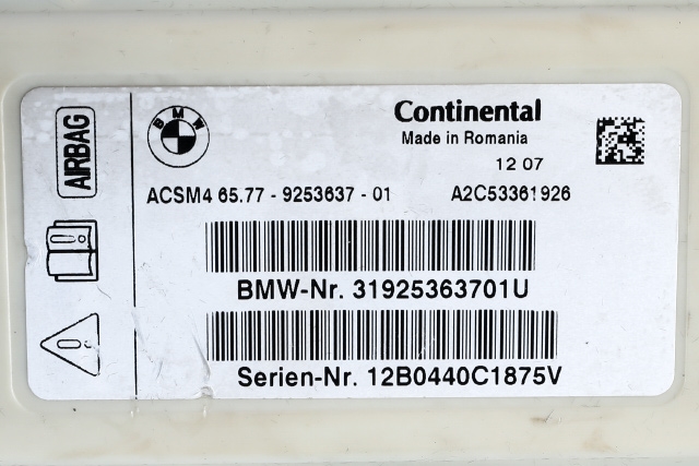 Styreenhet airbag hovedsensor til BMW 5-Serie 2010-2017 (F10/F11) (F10/F11) (BMW|65.77-9 253 637|)