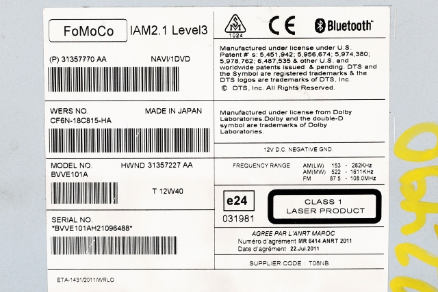 Bilstereo navigasjon spiller til Volvo V40 2012-2019 (VOLVO|31357770|CF6N-18C815-HA|)