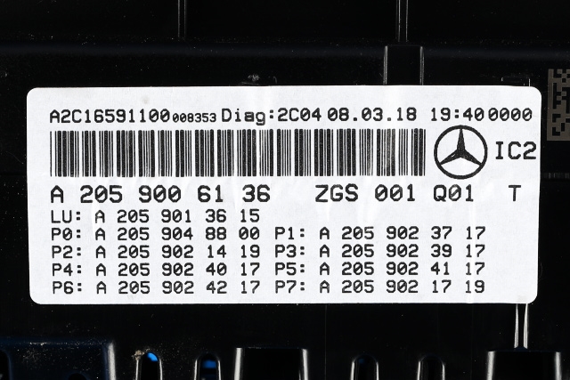Instrumentpanel til Mercedes GLC 2015-2022 (X253) (X253) (MERCEDES|A 205 900 61 36|)