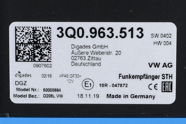 Varmeapparat diverse til VW Transporter / Caravelle 2019-->> (T6.1) (T6.1) (VAG|3Q0 963 513|)