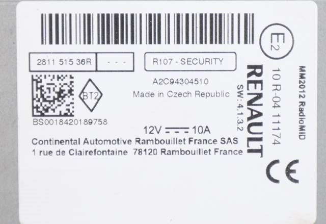Bilstereo diverse til Renault Zoe 2013-2019 (Fase 1) (RENAULT|2811 51536R|)