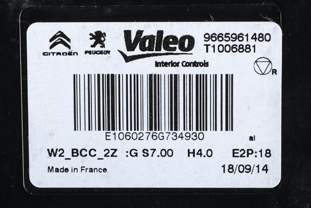 Styreenhet klima/aircondition til Peugeot 508 2014-2018 (Type I, Fase 2)  (VALEO|T1006881|96 659614 80|)