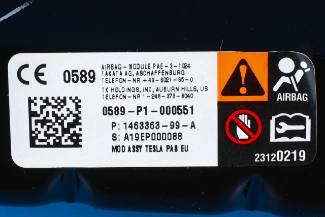 Airbag passasjer til Tesla Model S 2013-2016 (Fase 1) (TESLA|1463363-99-A|)