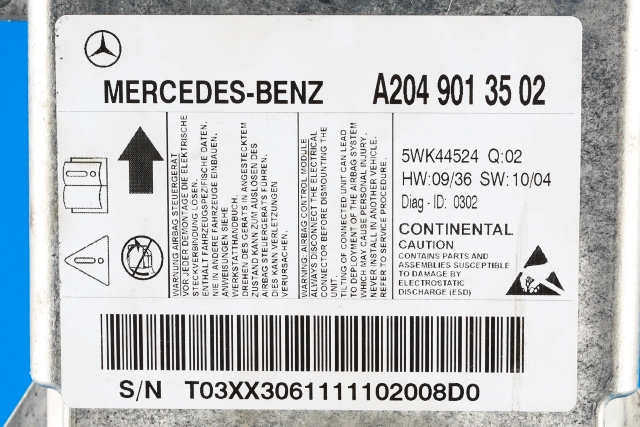 Styreenhet airbag hovedsensor til Mercedes C-Klasse 2011-2014 (Fase 2) (W204) (W204) (MERCEDES|A 204 901 35 02|)