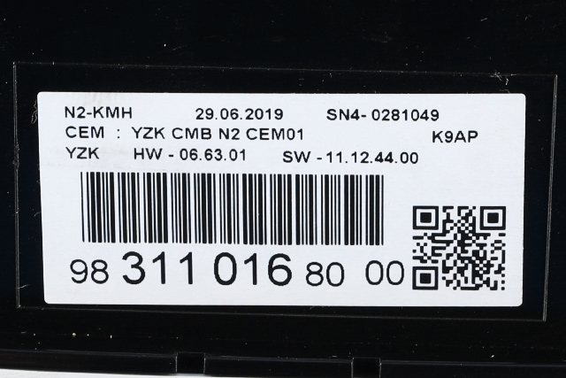 Instrumentpanel til Peugeot Partner 2019-->> (Type III) (PEUGEOT|98 311016 80|)