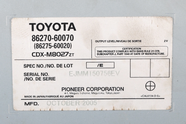 Bilstereo CD-veksler til Toyota Land Cruiser 120 2002-2009 (TOYOTA|86270-60070|)