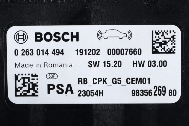 Styreenhet parkering til Peugeot 3008 2016-->> (Type II) (BOSCH|0 263 014 494|98 356269 80|)