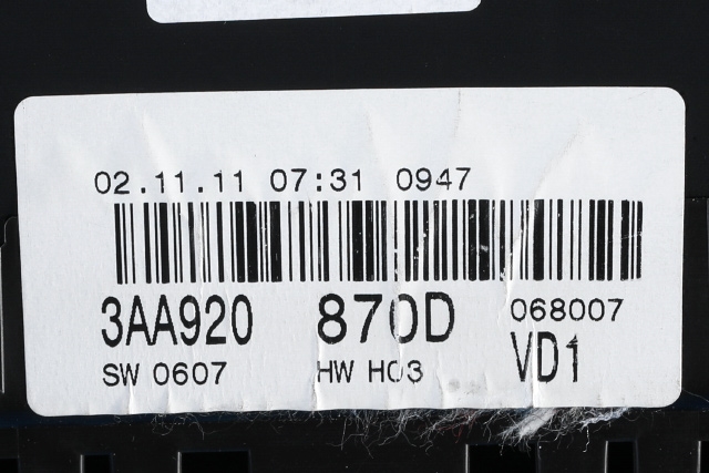 Instrumentpanel til VW Passat 2011-2015 (B7) (B7) (VAG|3AA 920 870 D|)