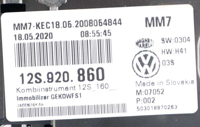 Instrumentpanel til Seat Mii electric 2019-->> (VAG|12S 920 860|)