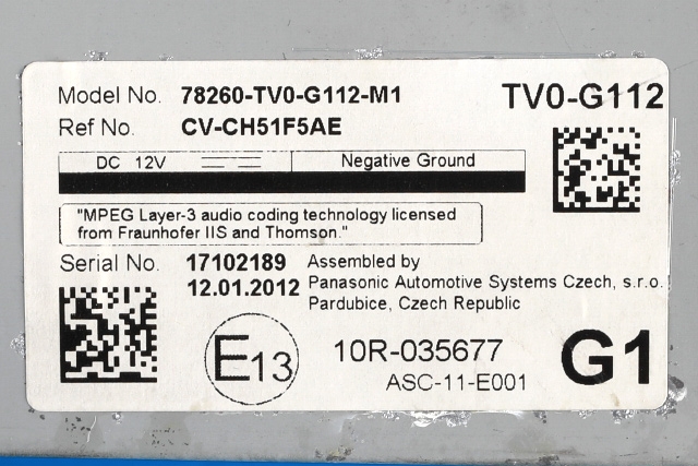 Instrument kjørecomputer til Honda Civic 2012-2015 (Type IX, Fase 1)  (HONDA|78260-TV0-G112|)